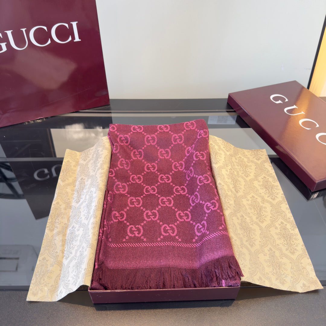 Gucci Reversible GG Jacquard Shawl – Wool-Silk Blend with Fringed Trim, Made in Italy, Unisex