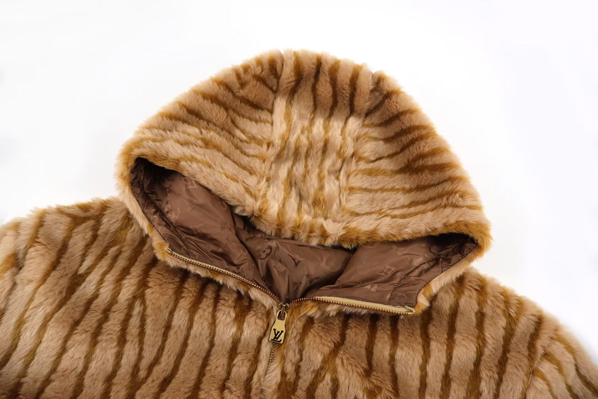 Louis Vuitton Caramel Faux Fur Wave-Texture Hooded Jacket