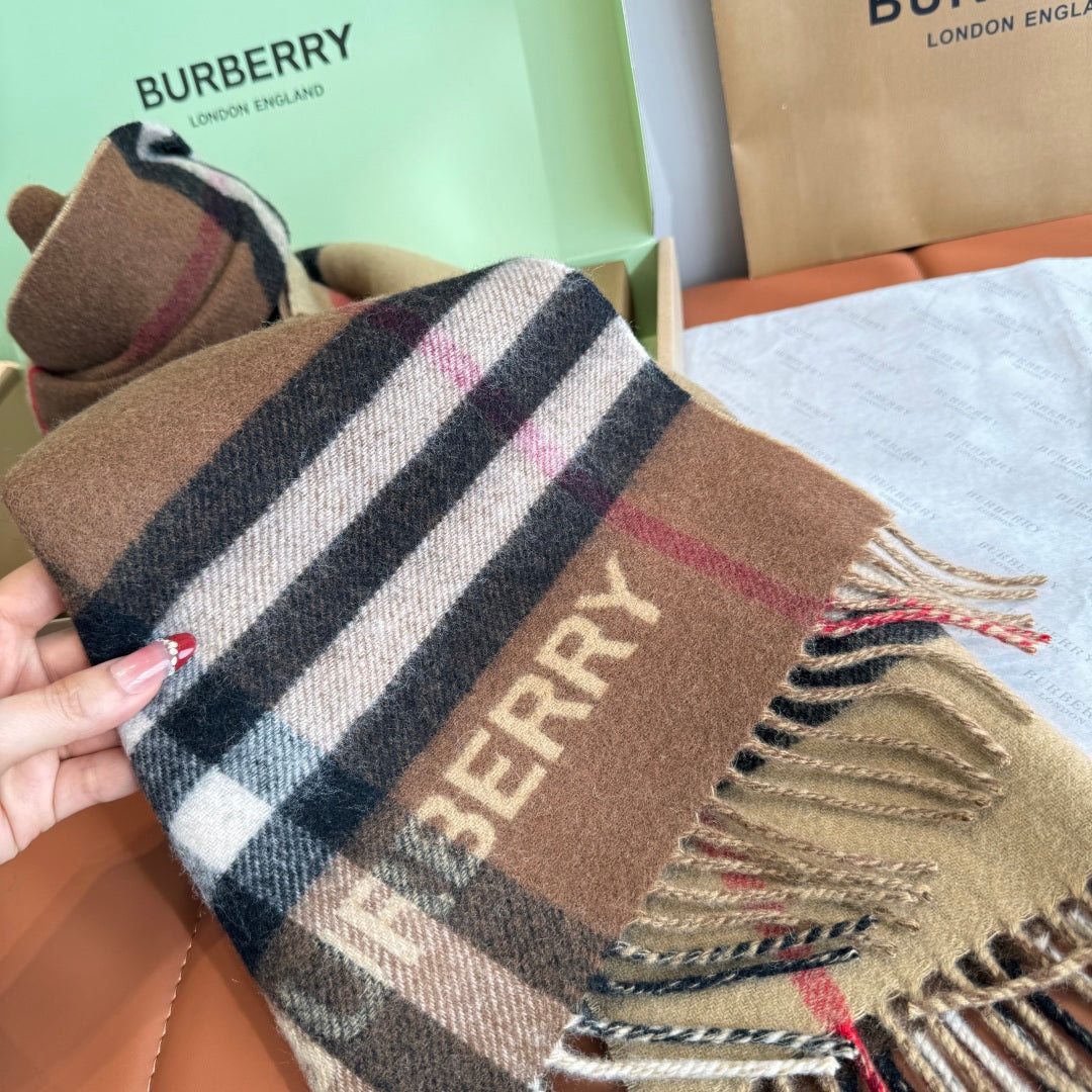 Burberry reversible two-tone wool scarf featuring a circular logo design, crafted from a cotton-wool blend