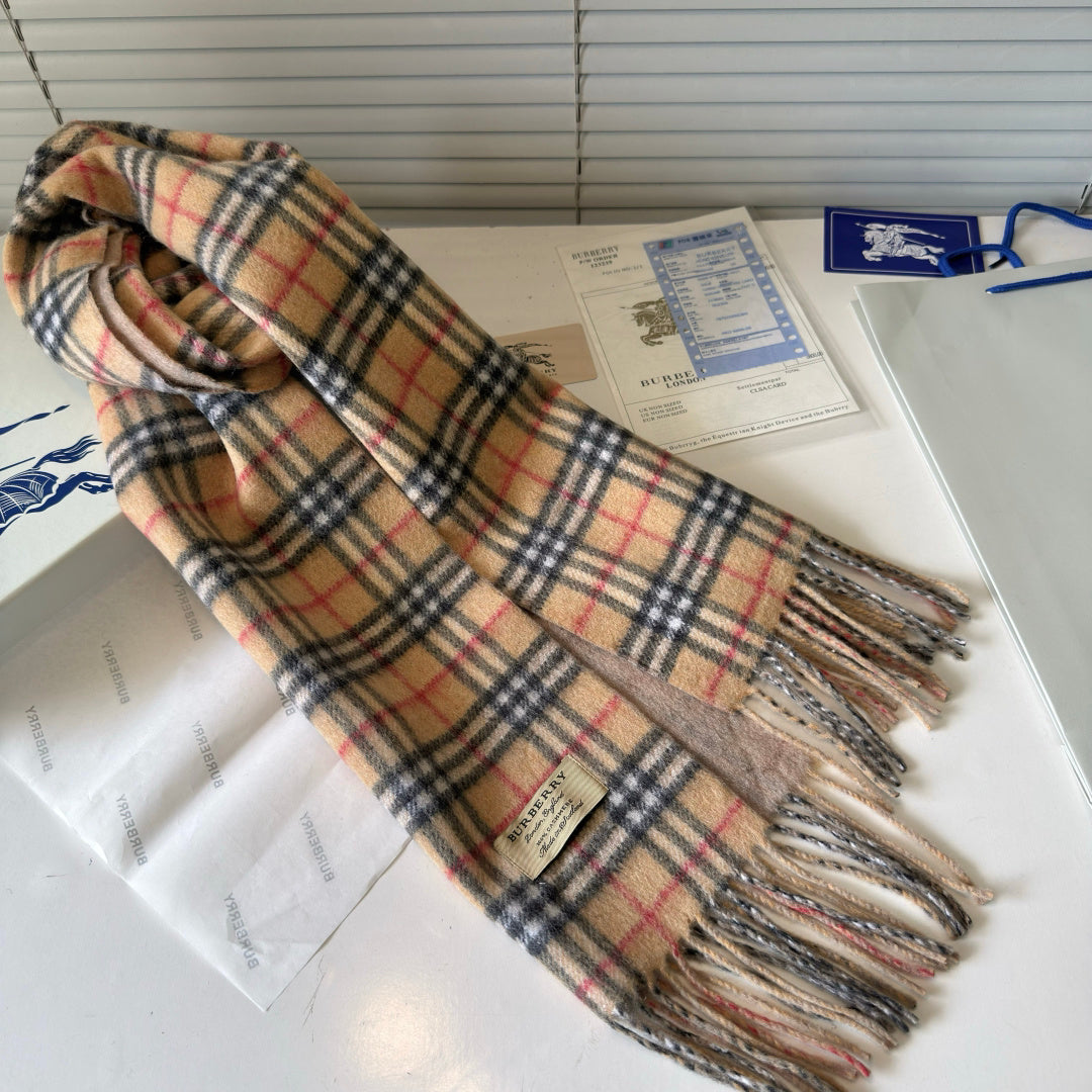 Burberry reversible two-tone wool scarf featuring a circular logo design, crafted from a cotton-wool blend