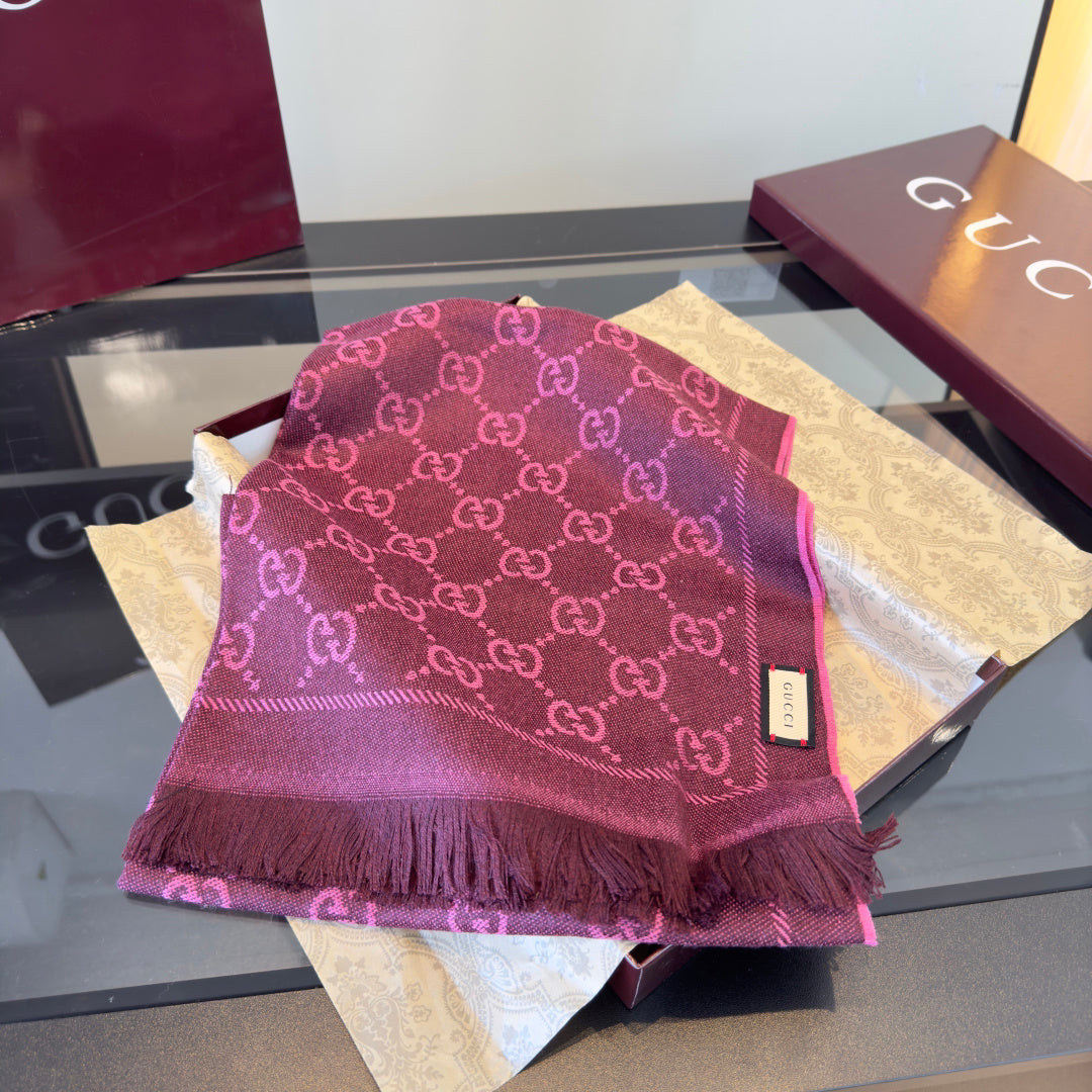 Gucci Reversible GG Jacquard Shawl – Wool-Silk Blend with Fringed Trim, Made in Italy, Unisex