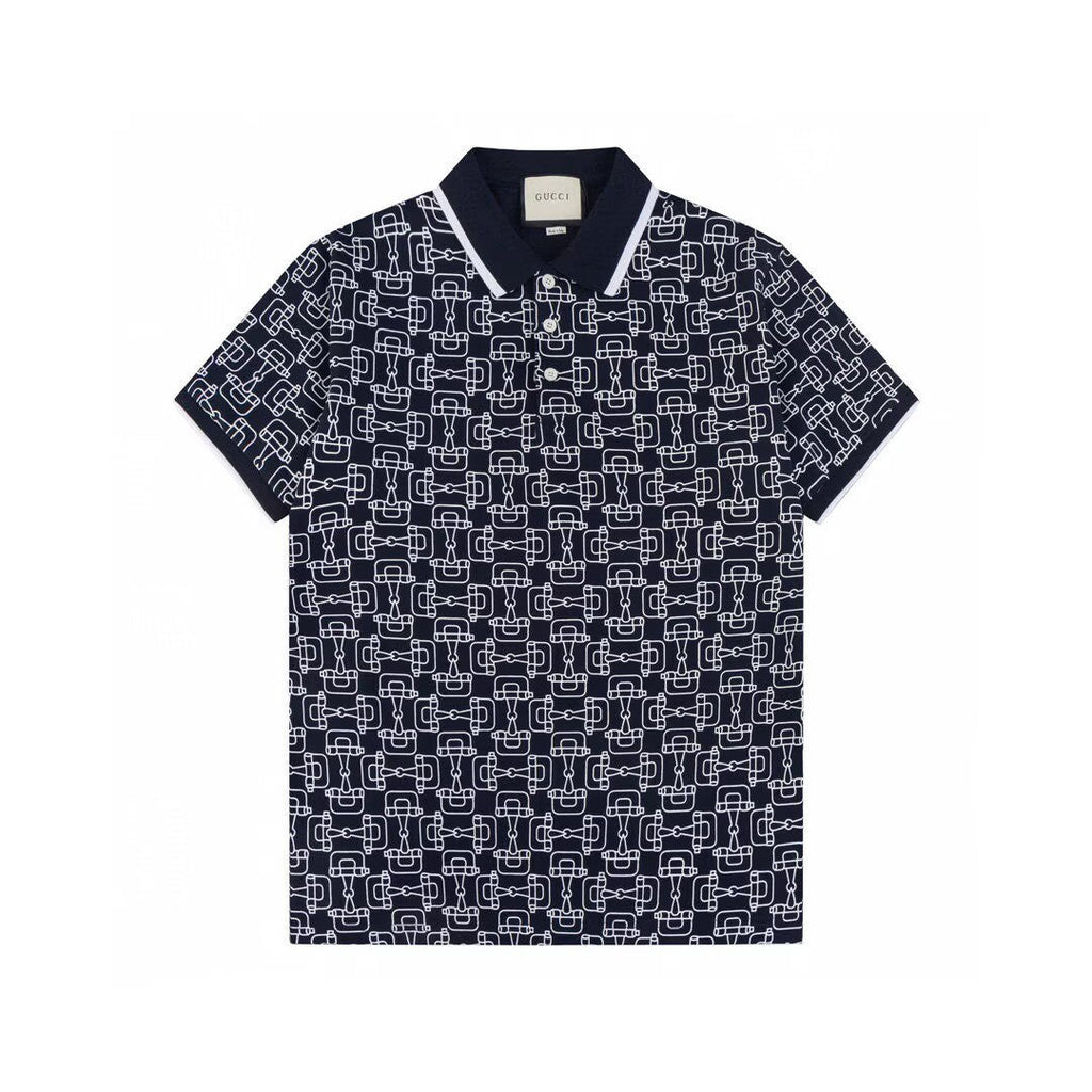 Gucci Horsebit Print Polo Shirt | Navy & White