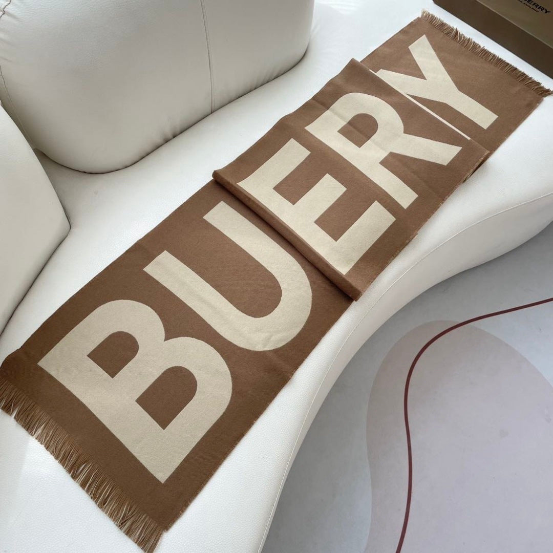 Burberry reversible two-tone wool scarf featuring a circular logo design, crafted from a cotton-wool blend