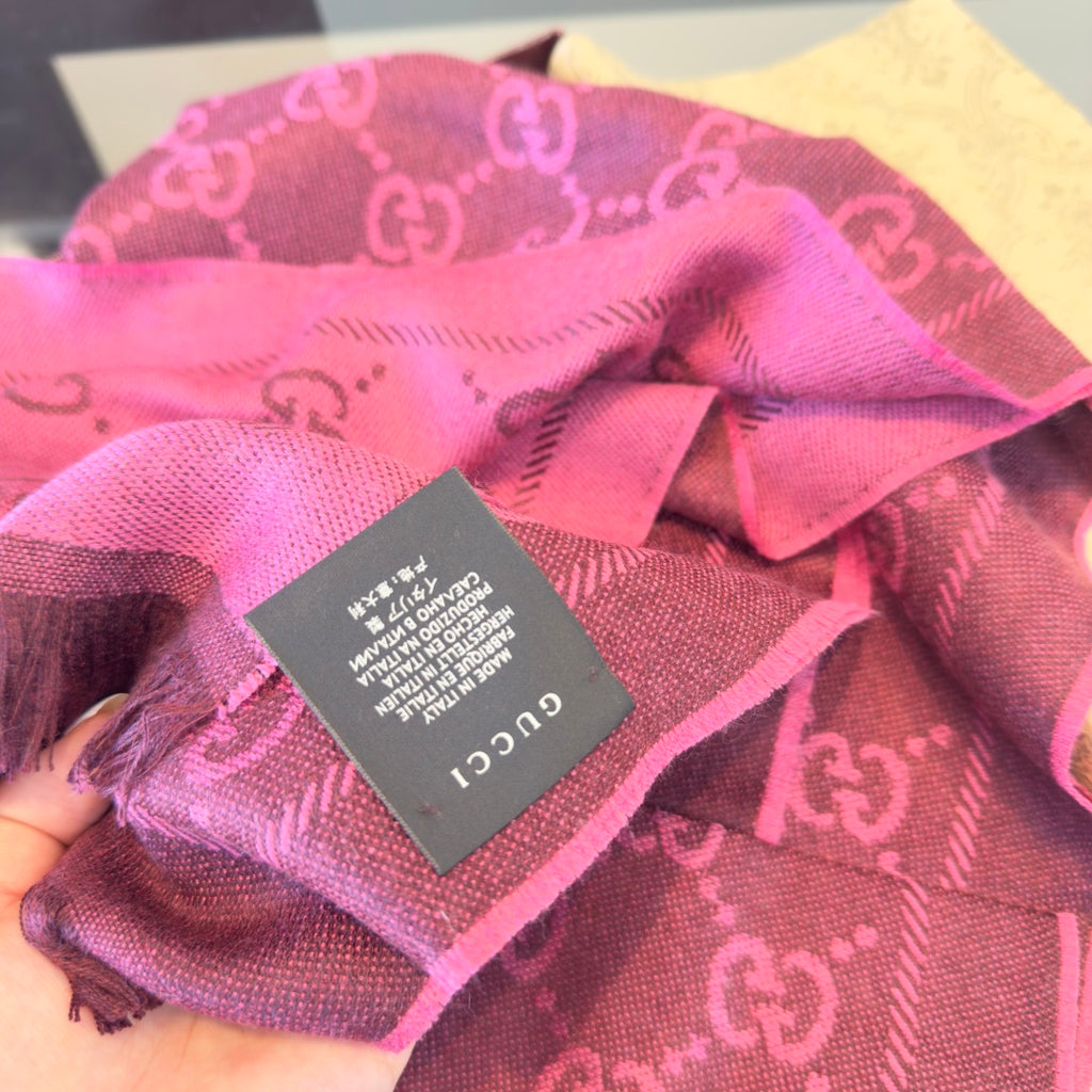 Gucci Reversible GG Jacquard Shawl – Wool-Silk Blend with Fringed Trim, Made in Italy, Unisex