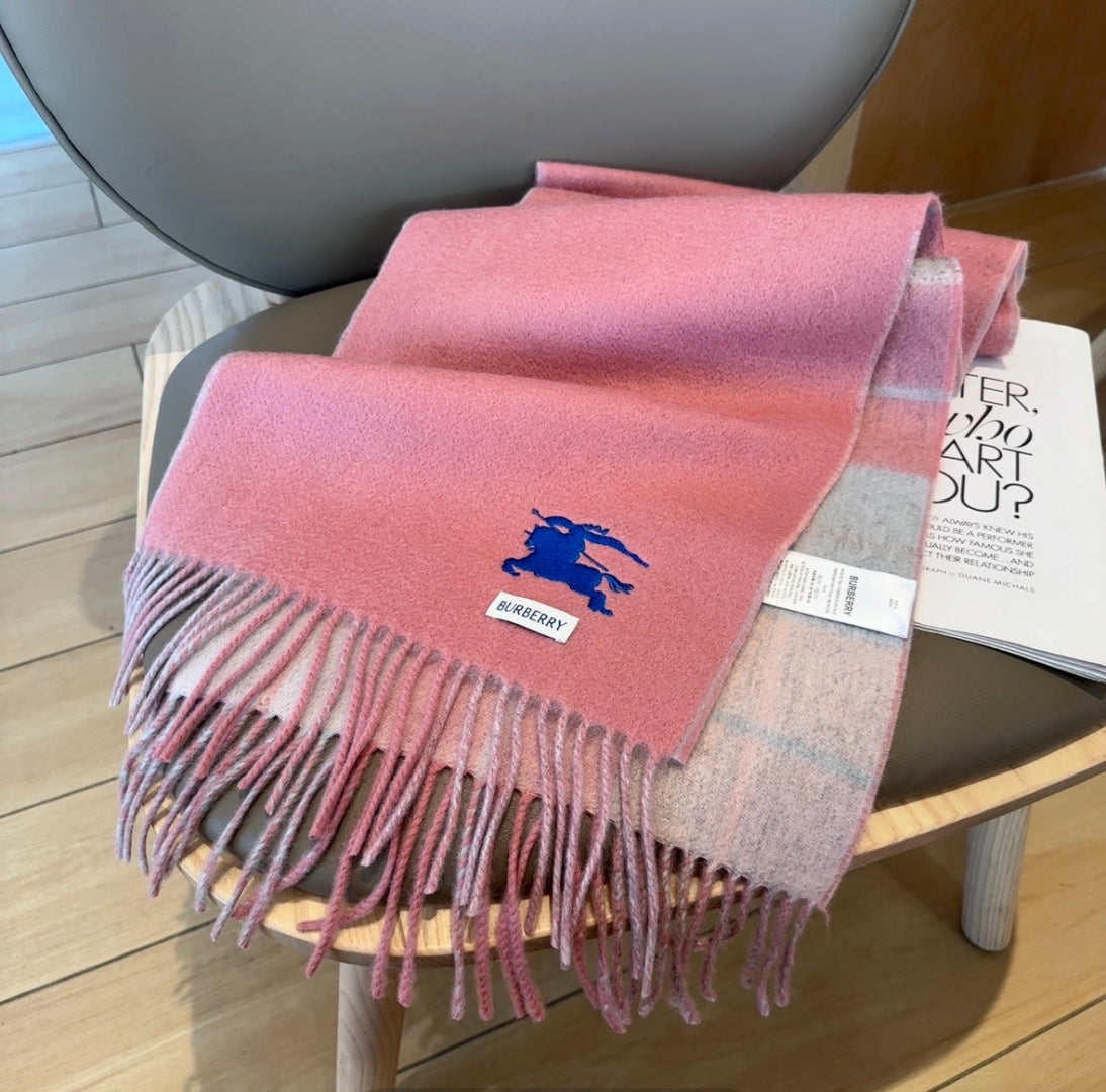 Burberry reversible two-tone wool scarf featuring a circular logo design, crafted from a cotton-wool blend