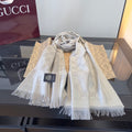 Gucci Reversible GG Jacquard Shawl – Wool-Silk Blend with Fringed Trim