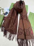 Gucci Reversible GG Jacquard Shawl – Wool-Silk Blend with Fringed Trim