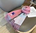 Burberry reversible two-tone wool scarf featuring a circular logo design, crafted from a cotton-wool blend