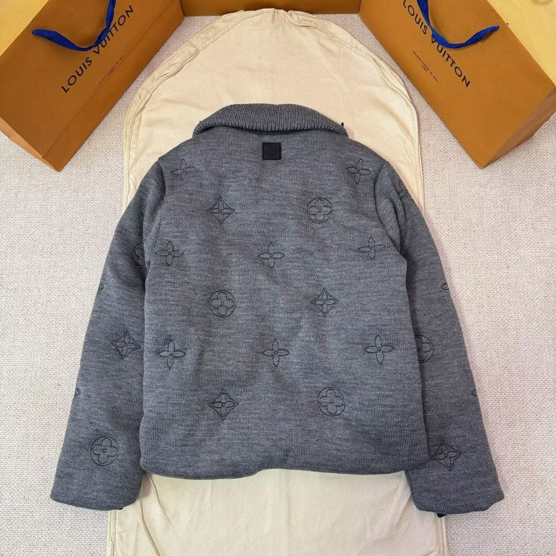 Louis Vuitton Grey Monogram Quilted Knit Down Jacket