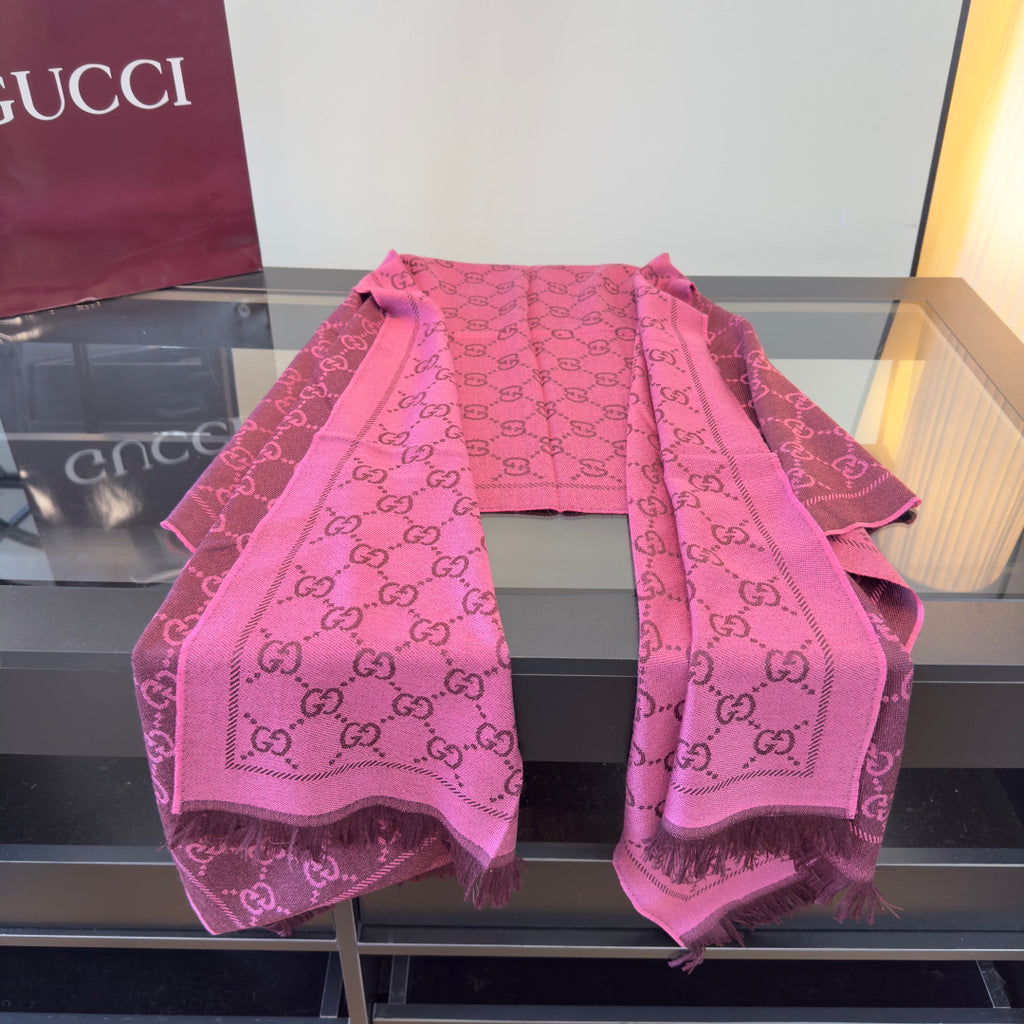Gucci Reversible GG Jacquard Shawl – Wool-Silk Blend with Fringed Trim, Made in Italy, Unisex