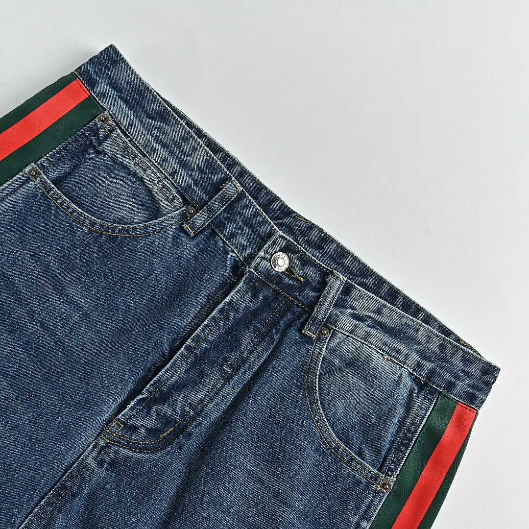 Gucci Washed blue Wide-Leg Jeans with Web Stripe