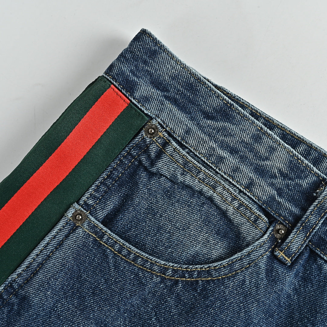 Gucci Washed blue Wide-Leg Jeans with Web Stripe