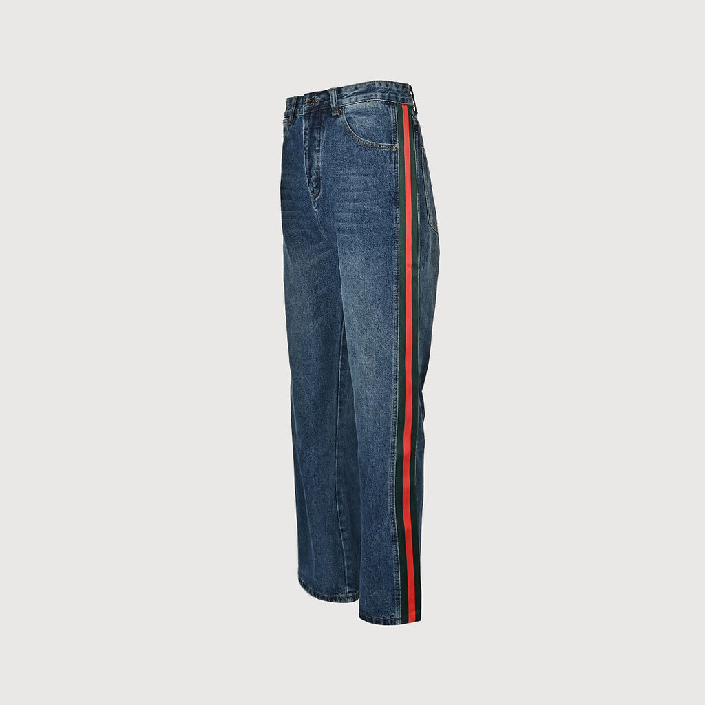 Gucci Washed blue Wide-Leg Jeans with Web Stripe