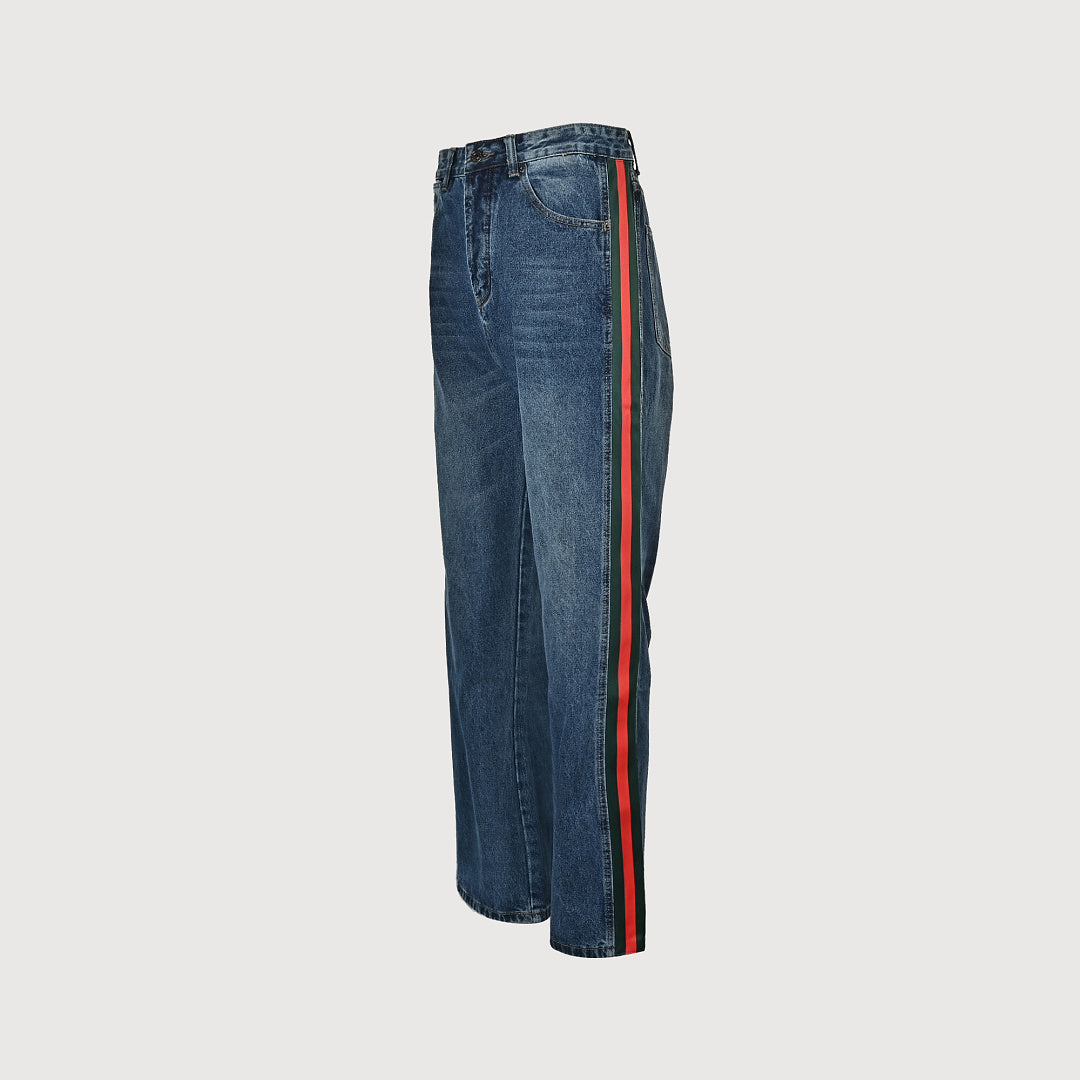 Gucci Washed blue Wide-Leg Jeans with Web Stripe