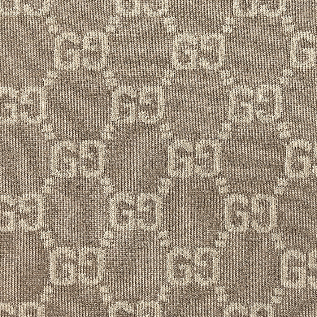 Gucci Taupe GG Monogram Zip-Up Knit Jacket
