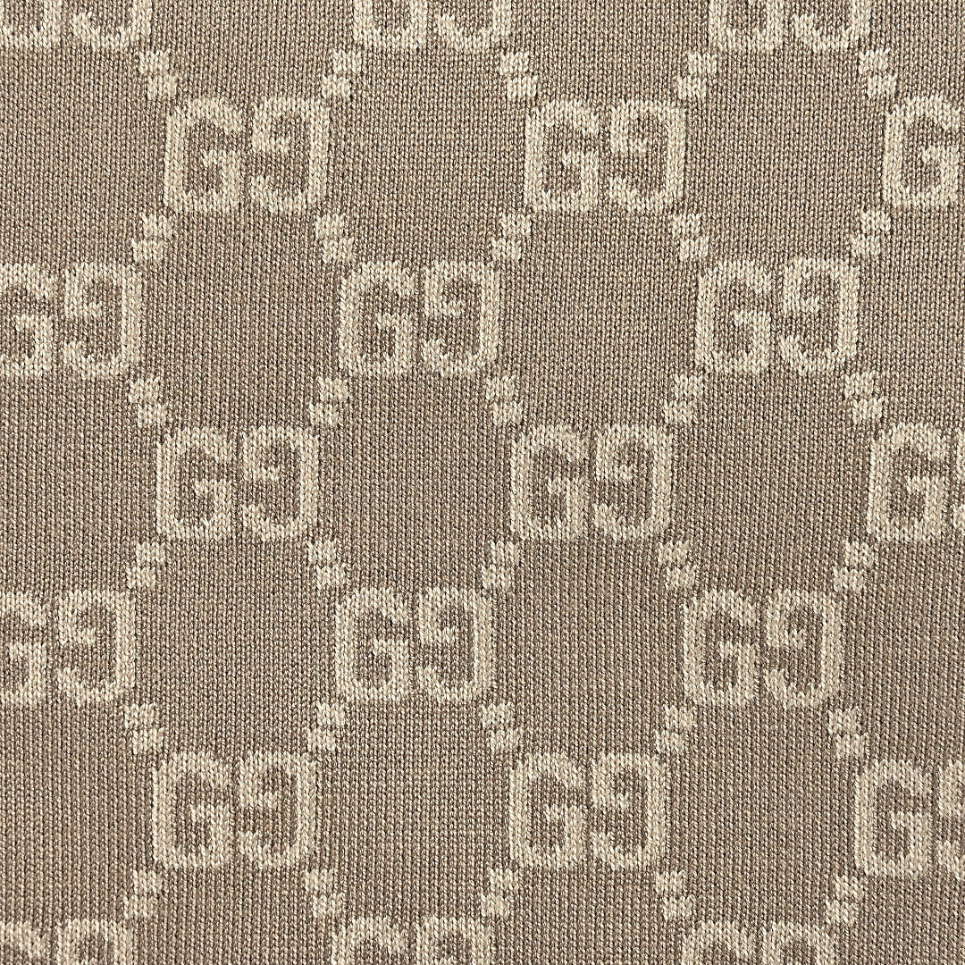 Gucci Taupe GG Monogram Zip-Up Knit Jacket