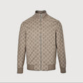 Gucci Taupe GG Monogram Zip-Up Knit Jacket