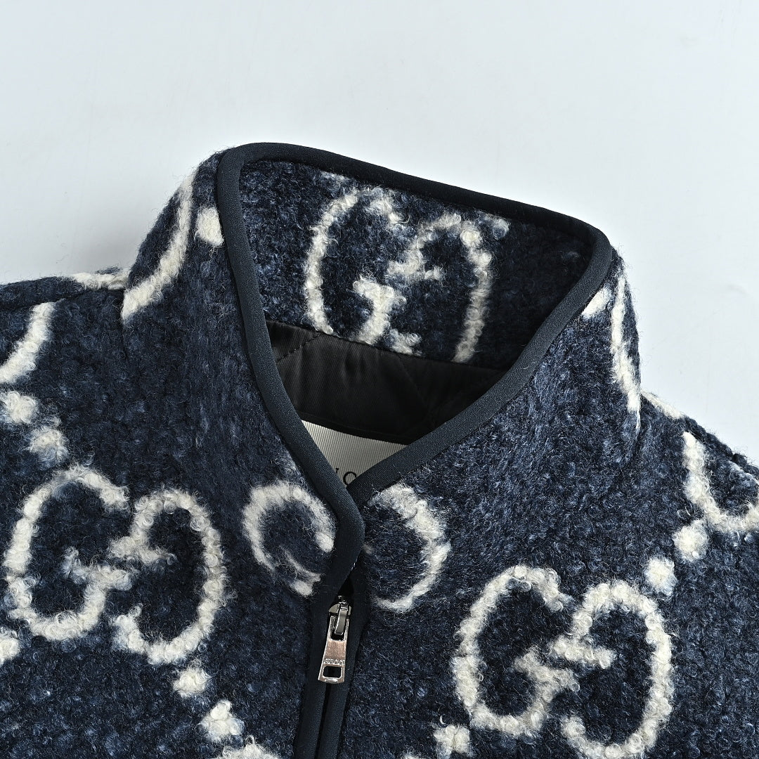 Gucci Navy GG Monogram Stand-Collar Zip-Up Jacket