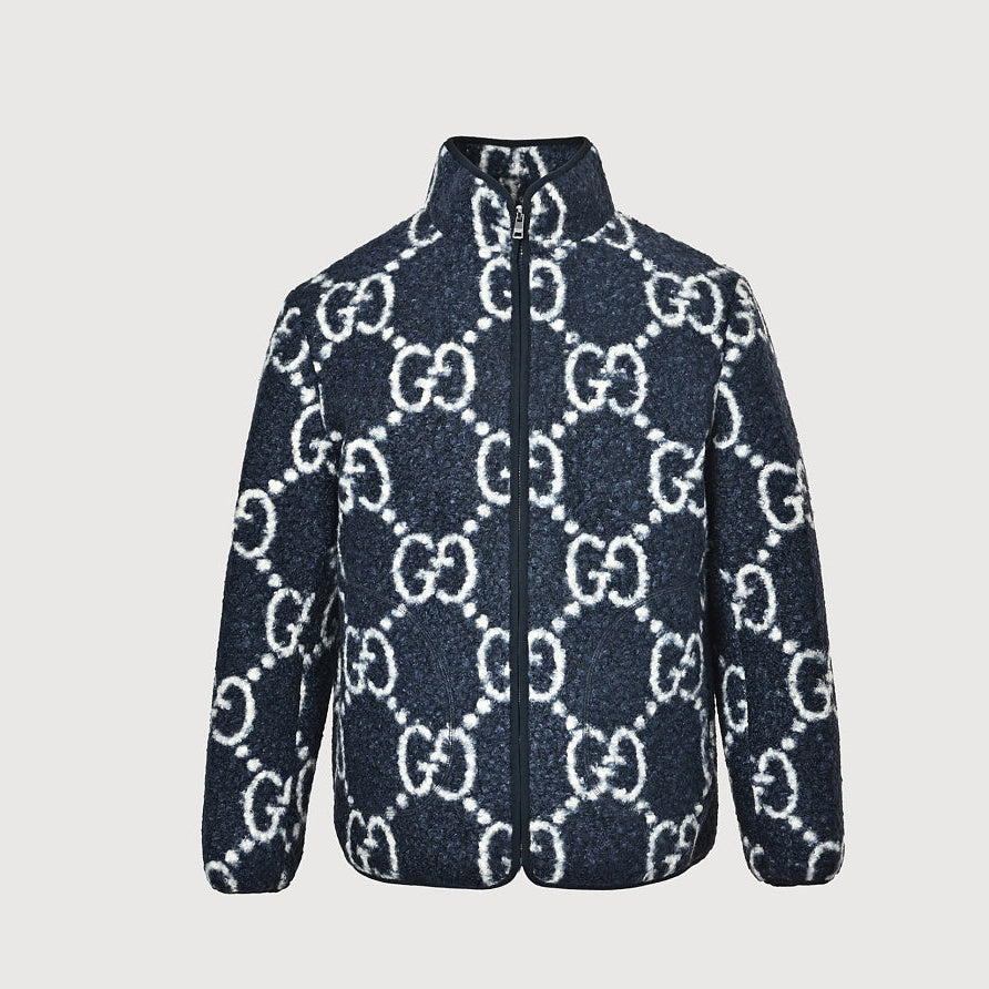 Gucci Navy GG Monogram Stand-Collar Zip-Up Jacket