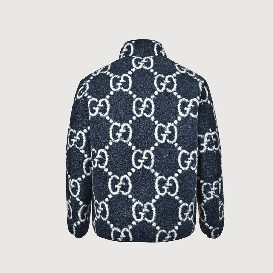 Gucci Navy GG Monogram Stand-Collar Zip-Up Jacket