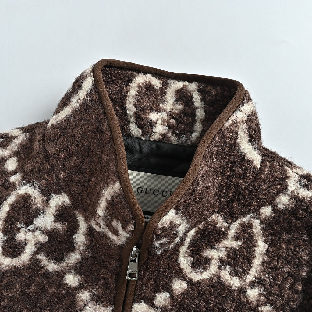 Gucci Navy GG Monogram Stand-Collar Zip-Up Jacket