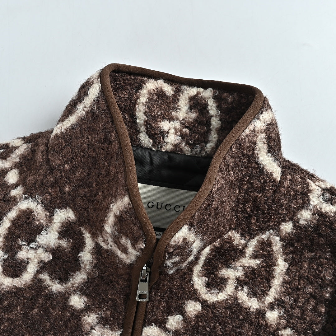 Gucci Navy GG Monogram Stand-Collar Zip-Up Jacket