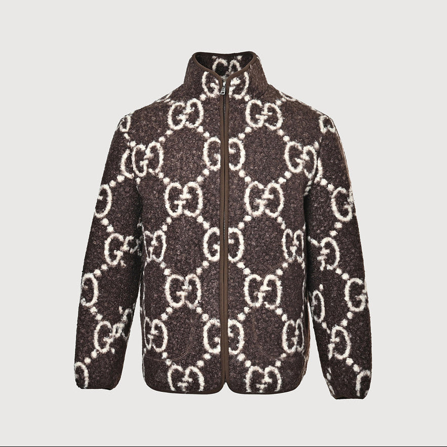 Gucci Navy GG Monogram Stand-Collar Zip-Up Jacket