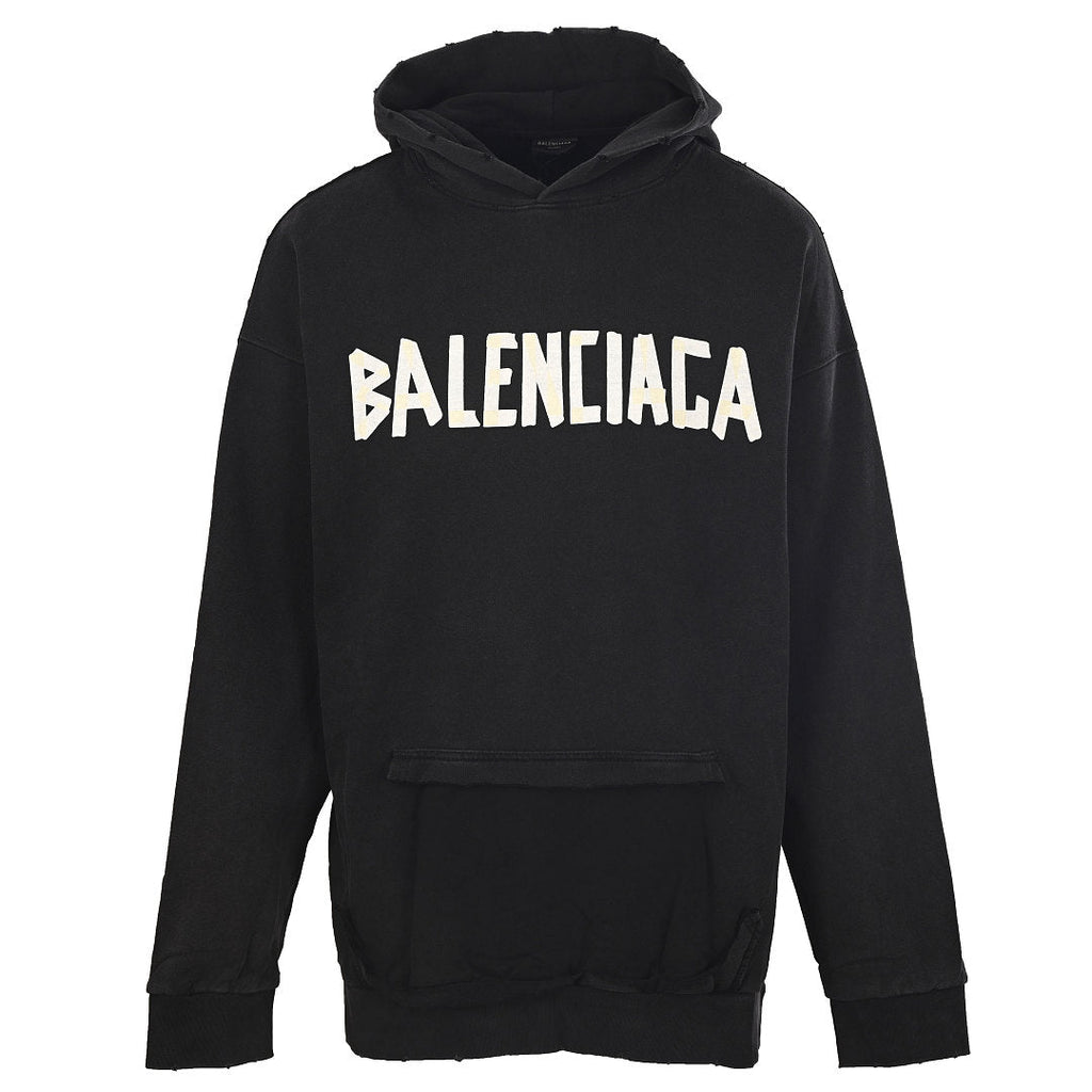 BALENCIAGA Washed Distressed Textured Print Hoodie