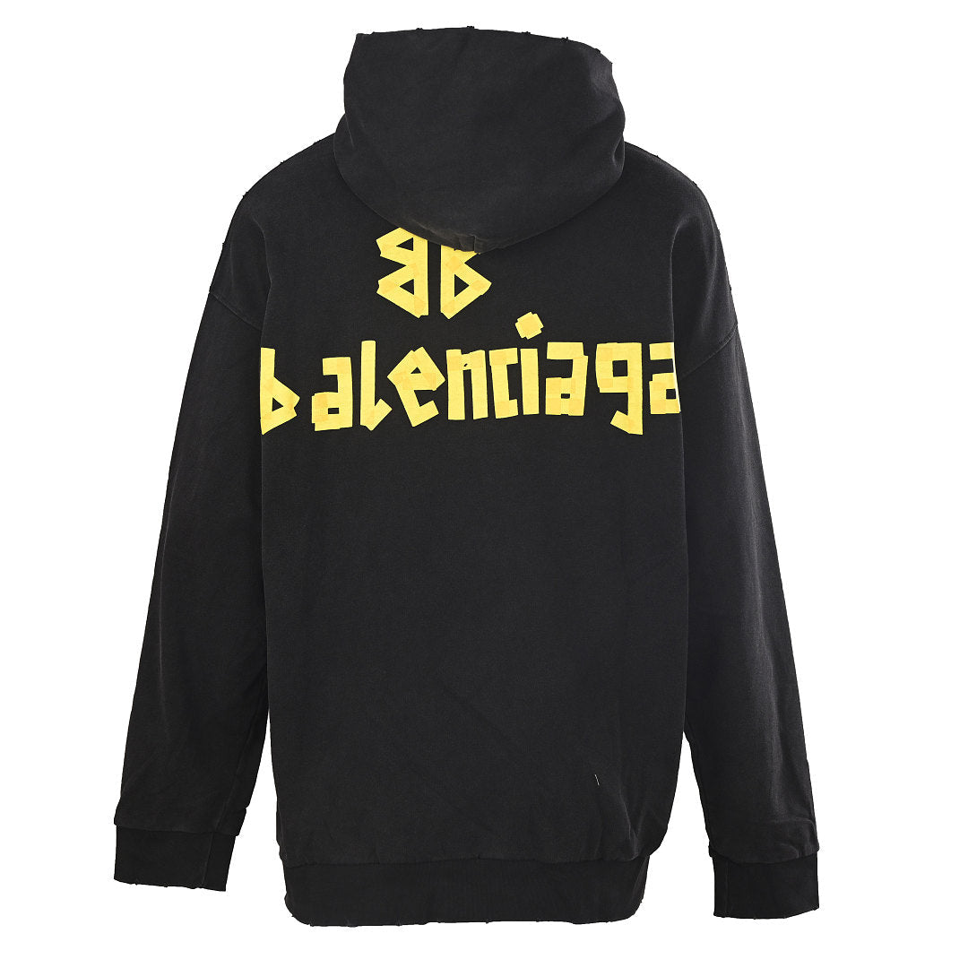 BALENCIAGA Washed Distressed Textured Print Hoodie