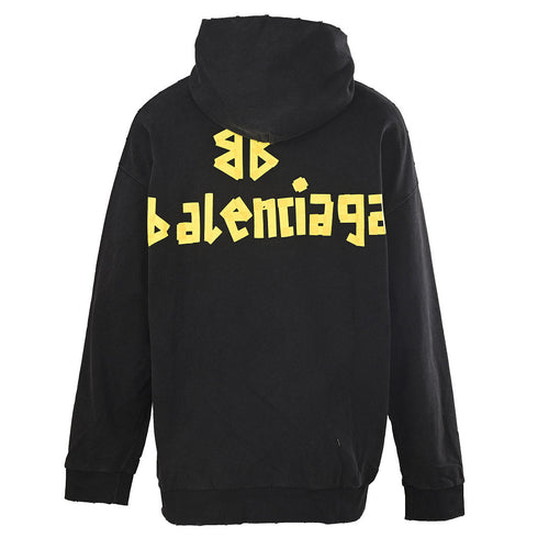 BALENCIAGA Washed Distressed Textured Print Hoodie