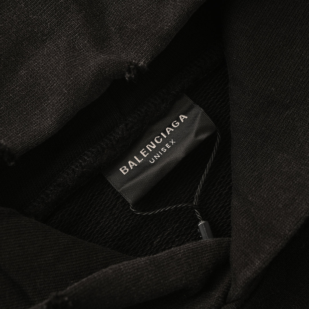 BALENCIAGA Washed Distressed Textured Print Hoodie