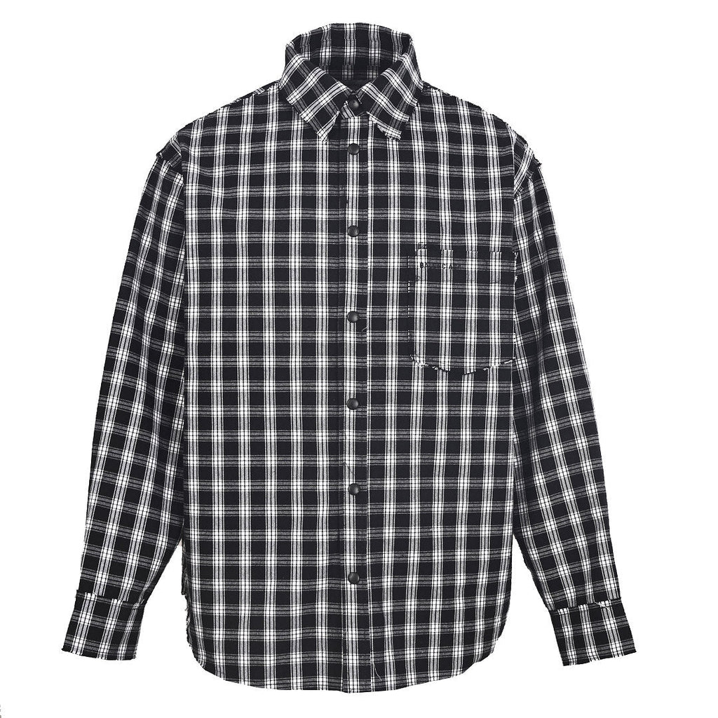 BALENCIAGA Two-Tone Check Frayed Lapel Jacket