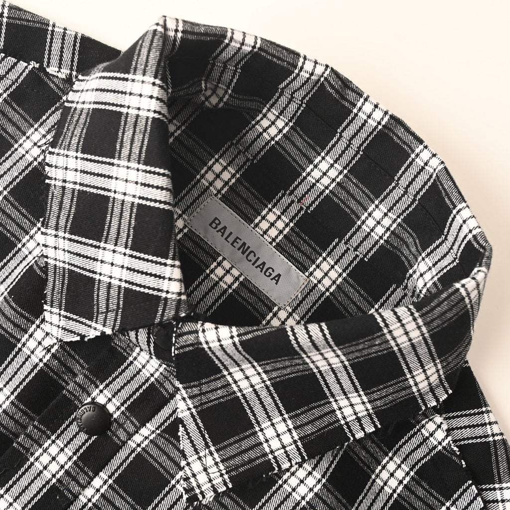 BALENCIAGA Two-Tone Check Frayed Lapel Jacket