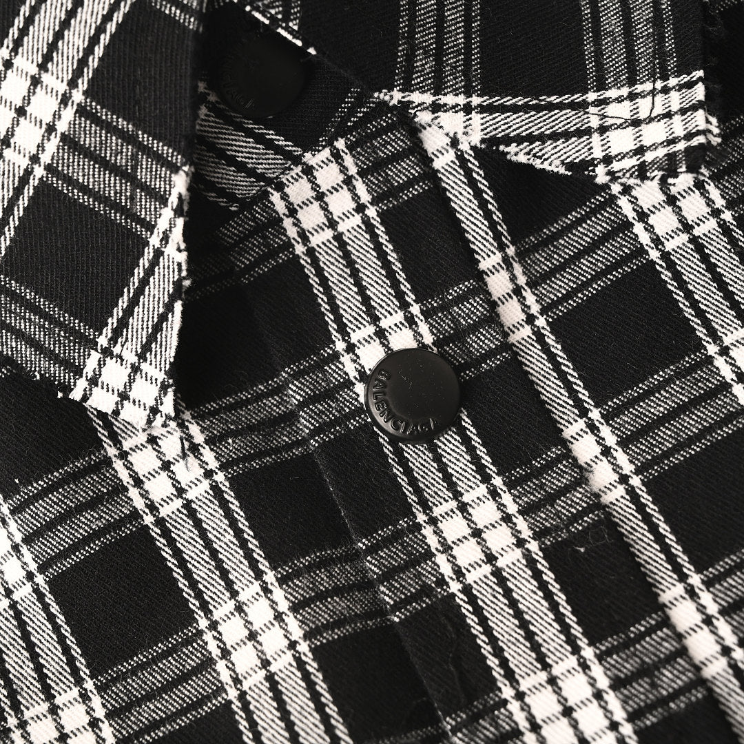 BALENCIAGA Two-Tone Check Frayed Lapel Jacket