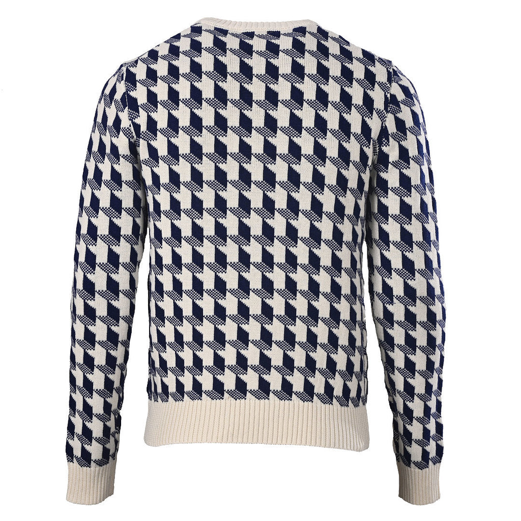Dior 3D Geometric Houndstooth Jacquard Crew-Neck Sweater Navy & Ivory