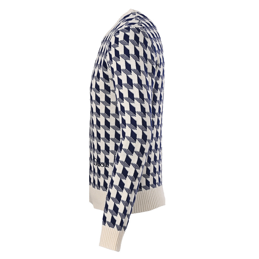 Dior 3D Geometric Houndstooth Jacquard Crew-Neck Sweater Navy & Ivory