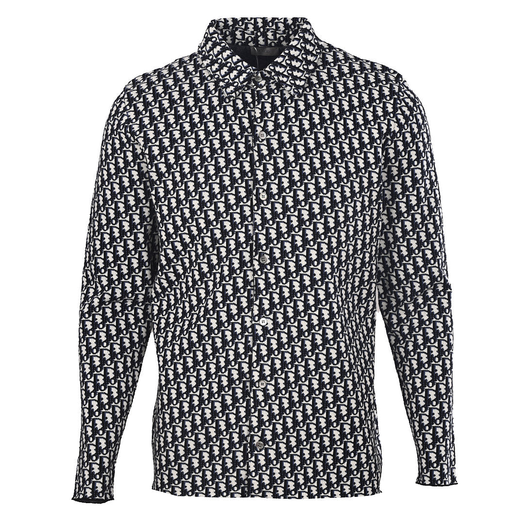 Dior Oblique All-Over Jacquard Long-Sleeve Shirt Black & White