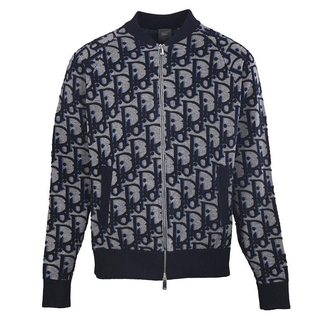Dior Oblique Large-Scale Jacquard Zip-Up Jacket Navy
