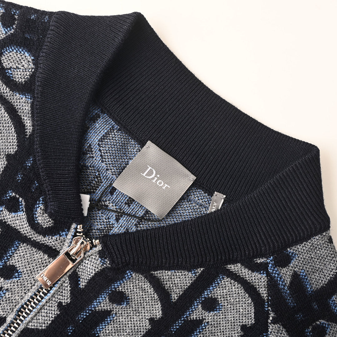 Dior Oblique Large-Scale Jacquard Zip-Up Jacket Navy