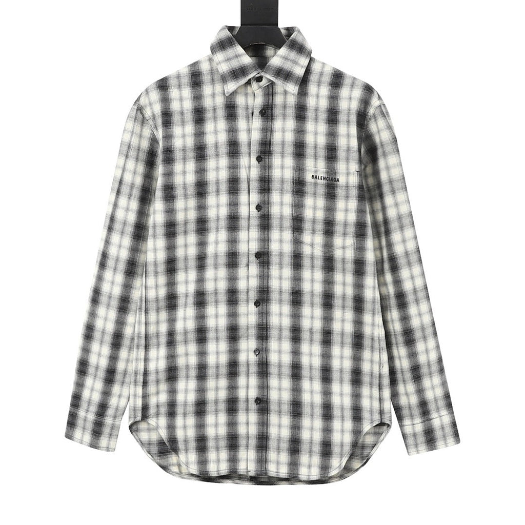 Balenciaga Black and White Plaid Button-Up Shirt