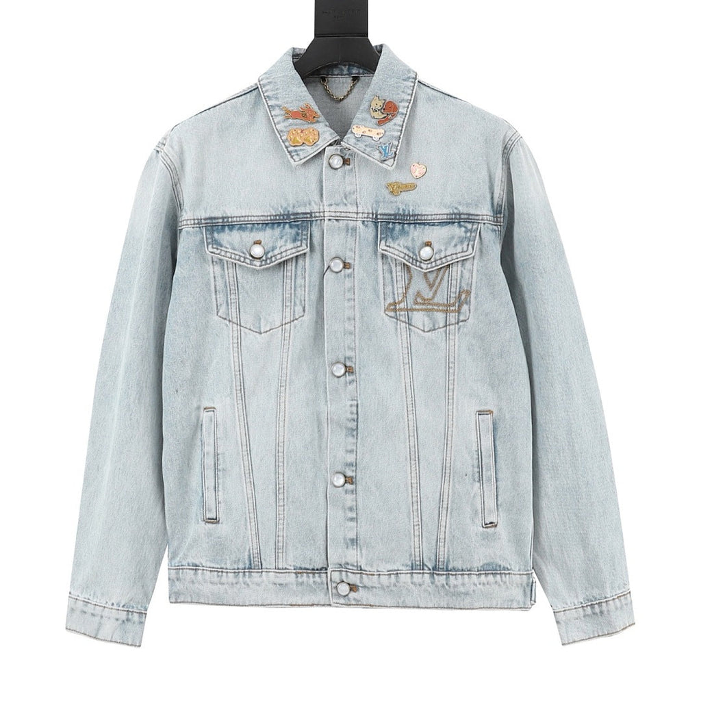 Louis Vuitton Light-Wash Denim Jacket with Patches