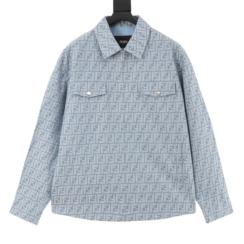 Fendi Light Blue FF Monogram Zip-Up Jacket