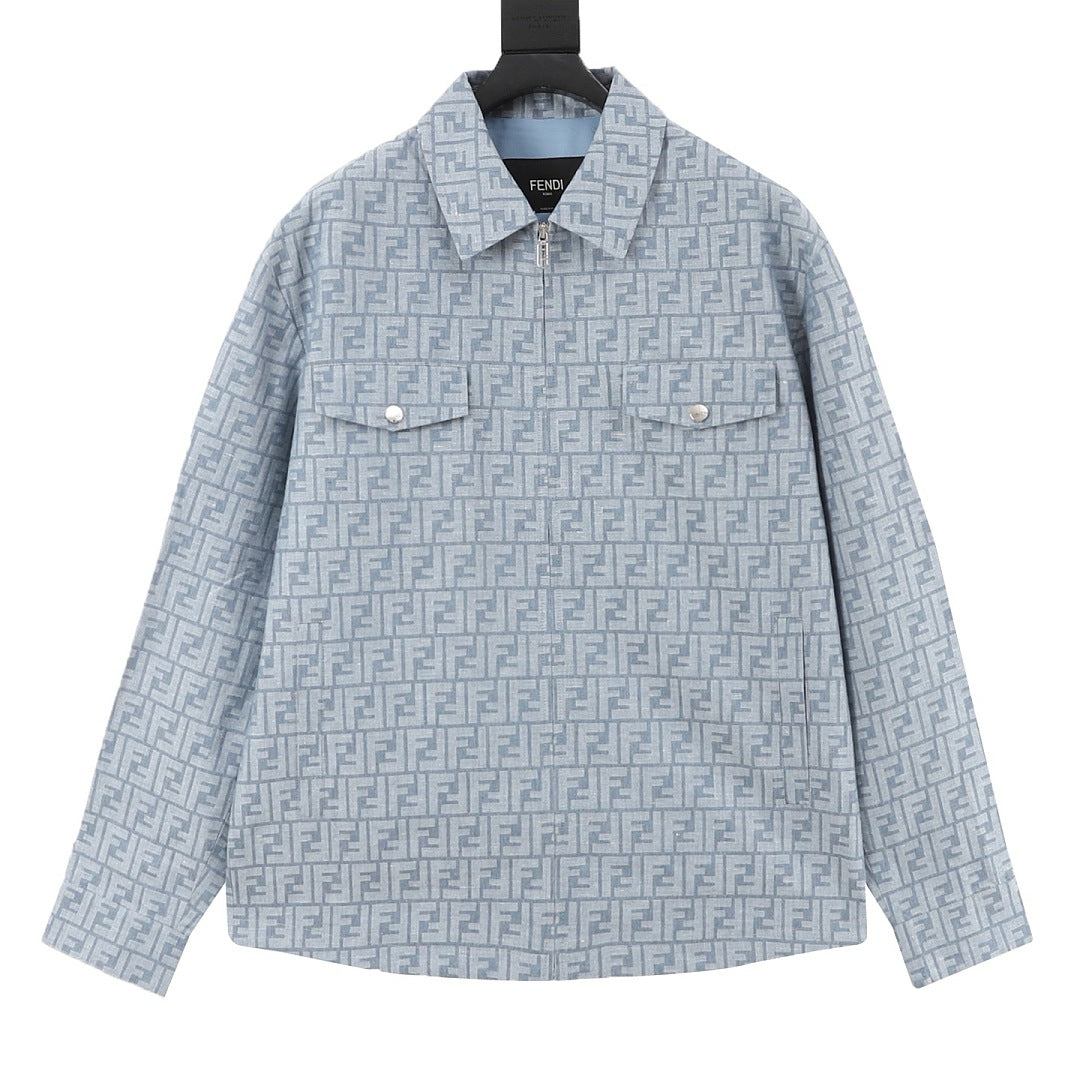 Fendi Light Blue FF Monogram Zip-Up Jacket