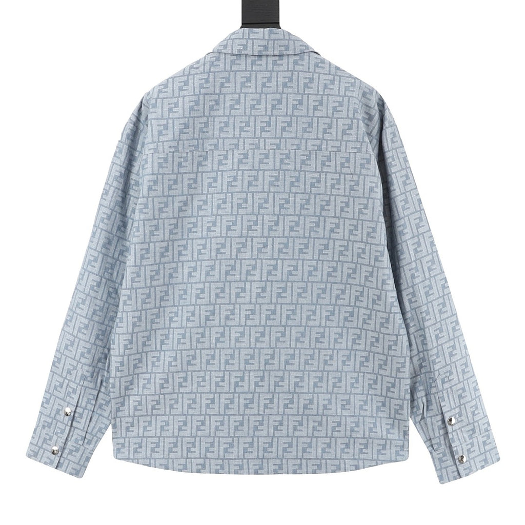Fendi Light Blue FF Monogram Zip-Up Jacket