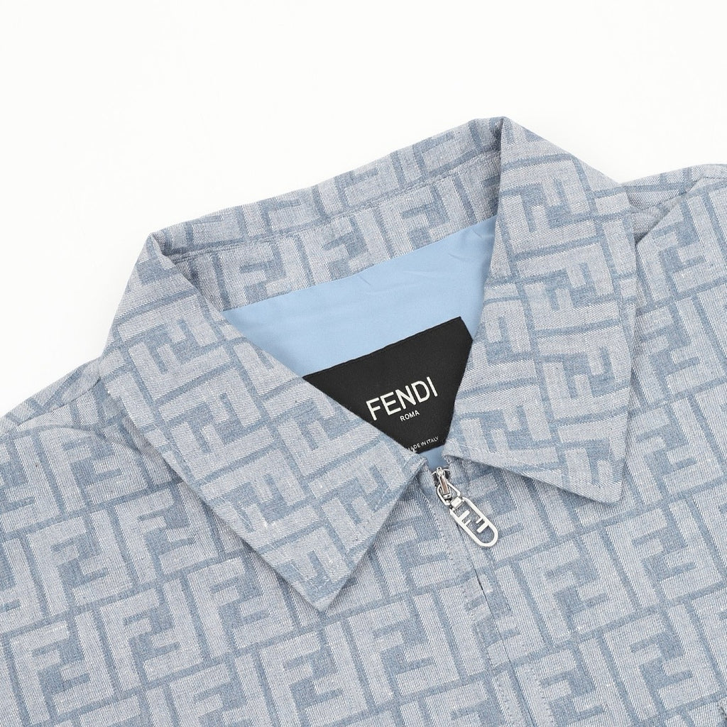 Fendi Light Blue FF Monogram Zip-Up Jacket