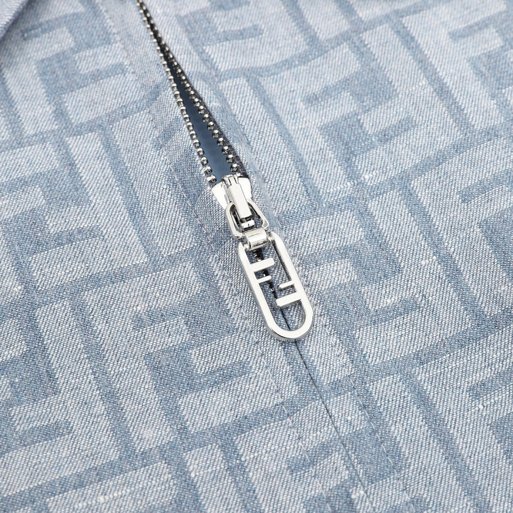 Fendi Light Blue FF Monogram Zip-Up Jacket