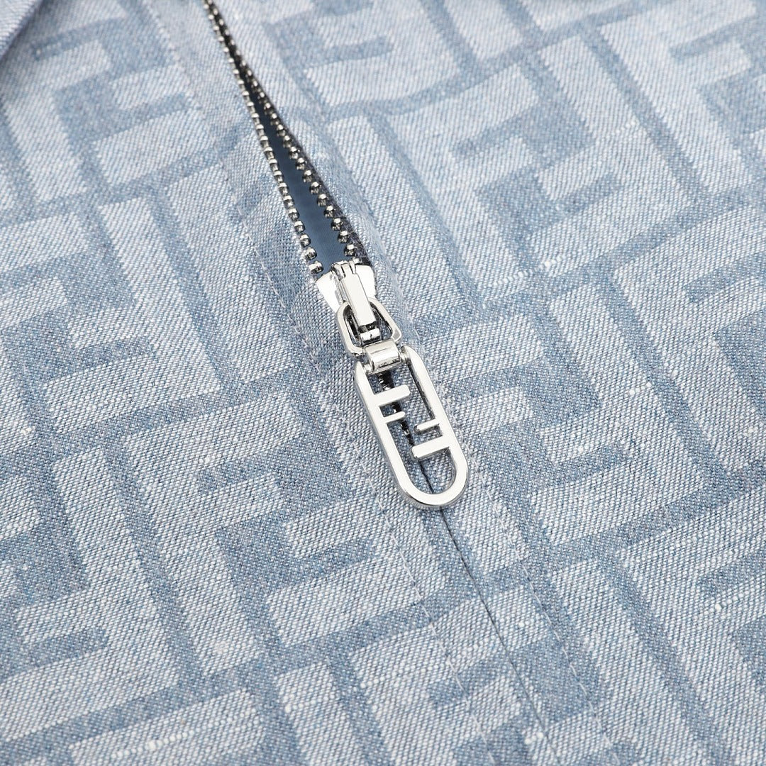 Fendi Light Blue FF Monogram Zip-Up Jacket