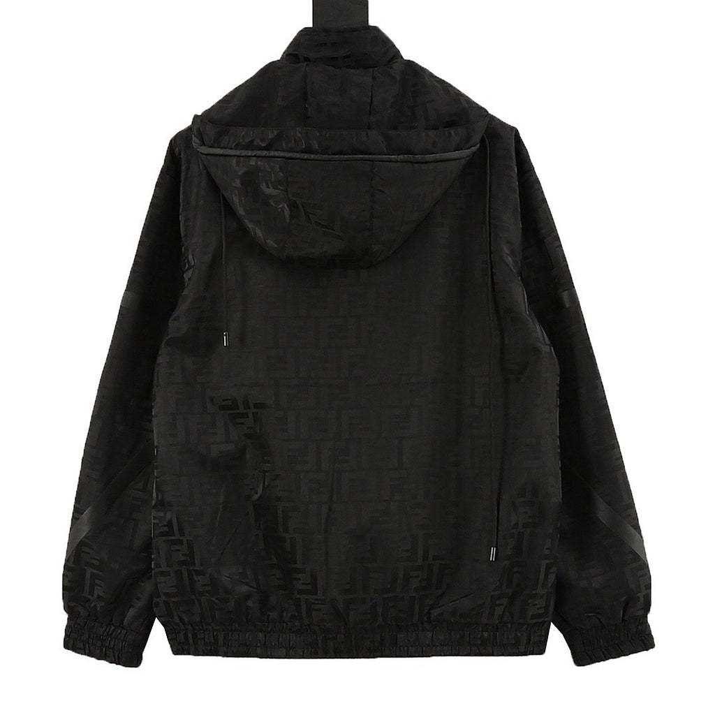Fendi Black FF Print Hooded Zip-Up Jacket
