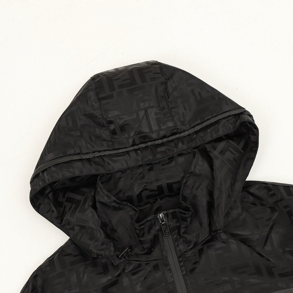 Fendi Black FF Print Hooded Zip-Up Jacket