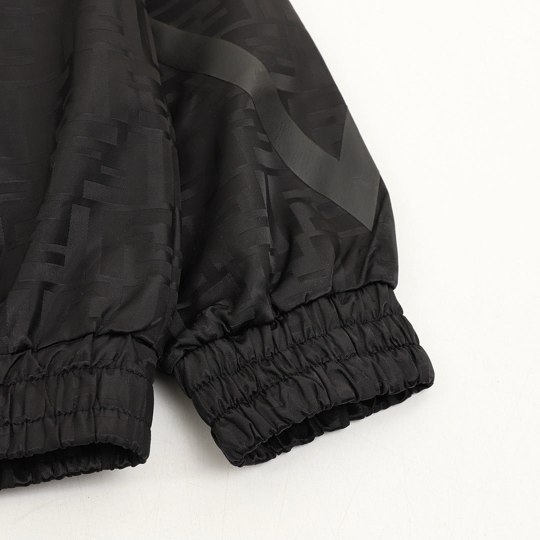 Fendi Black FF Print Hooded Zip-Up Jacket